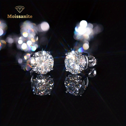 Stud Earrings for Women - Moissanite 925 Sterling Silver - D Color VVS Clarity Brilliant Round Cut - main product view