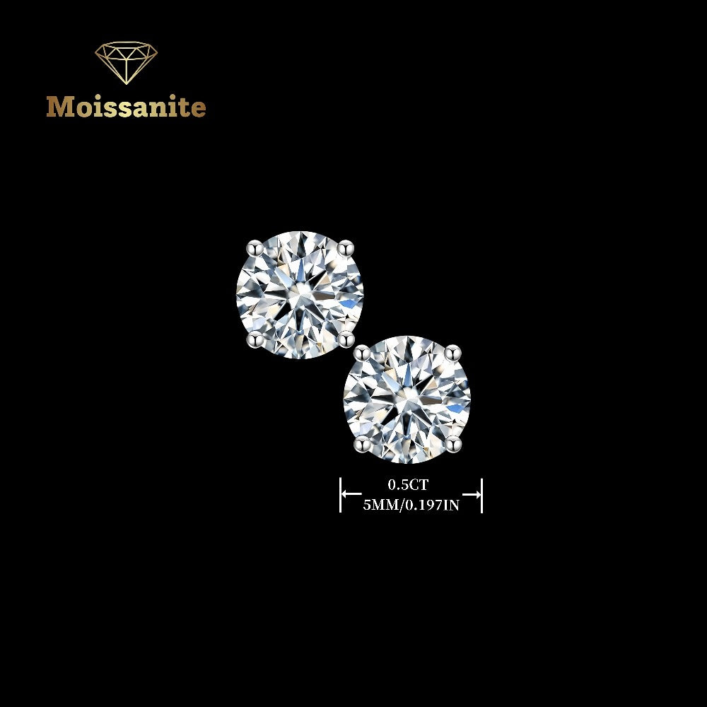 Stud Earrings for Women - Moissanite 925 Sterling Silver - D Color VVS Clarity Brilliant Round Cut - product detail view 3