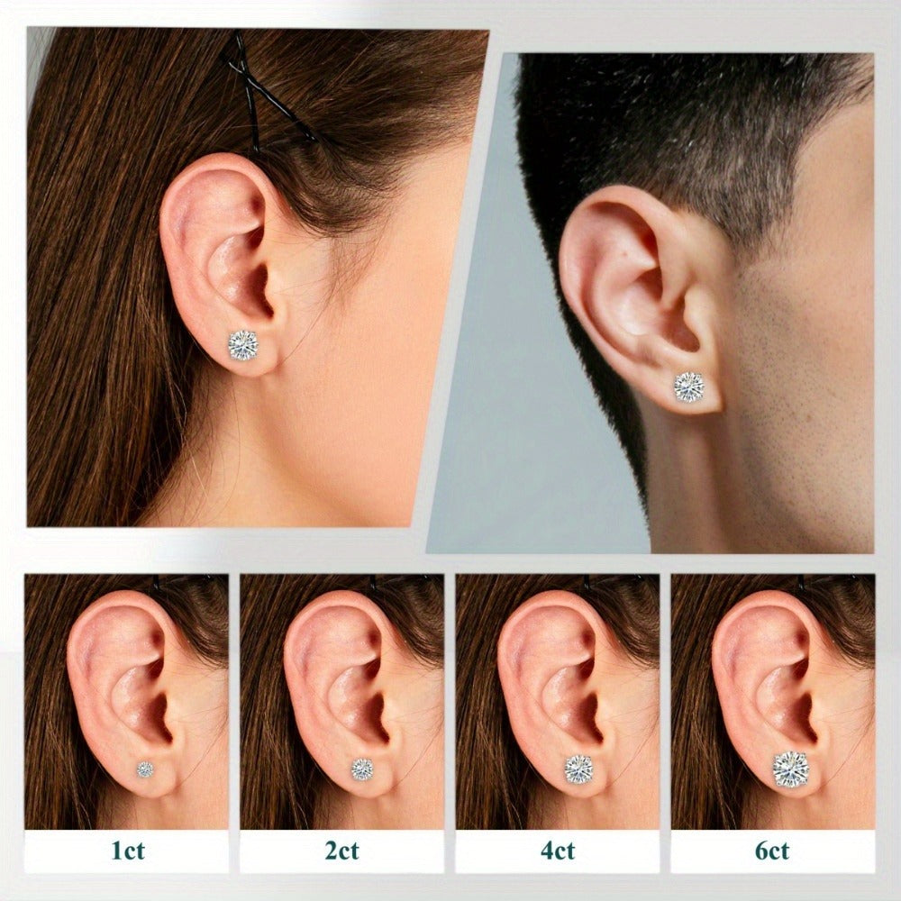 Stud Earrings for Women - Moissanite 925 Sterling Silver - D Color VVS Clarity Brilliant Round Cut - product detail view 6