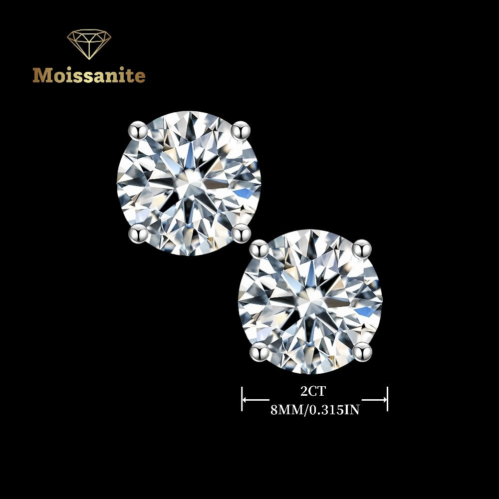 Stud Earrings for Women - Moissanite 925 Sterling Silver - D Color VVS Clarity Brilliant Round Cut - product detail view 7
