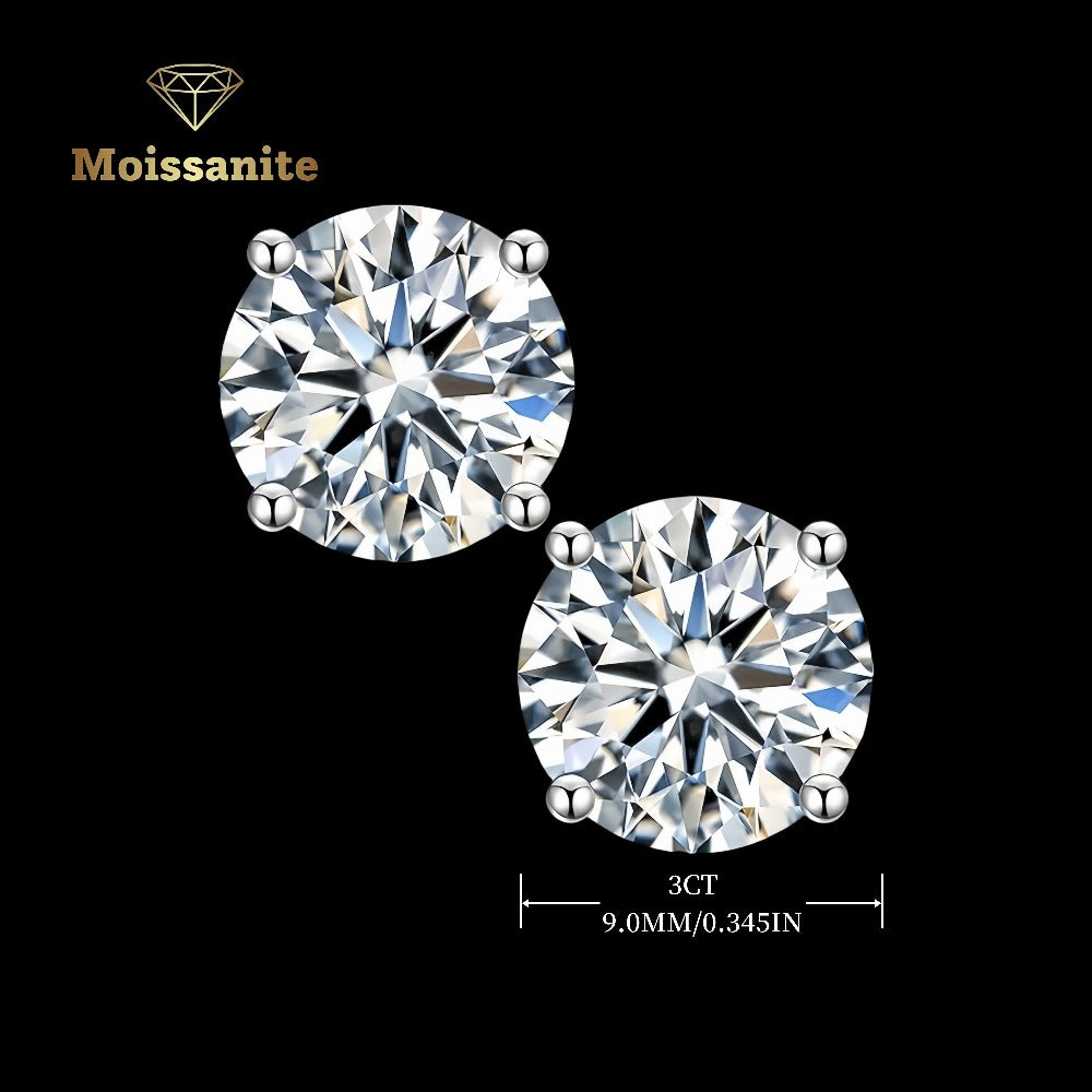 Stud Earrings for Women - Moissanite 925 Sterling Silver - D Color VVS Clarity Brilliant Round Cut - product detail view 9