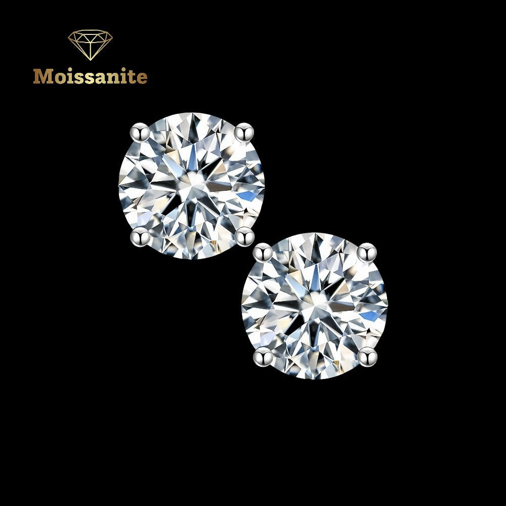 Stud Earrings for Women - Moissanite 925 Sterling Silver - D Color VVS Clarity Brilliant Round Cut - product detail view 11