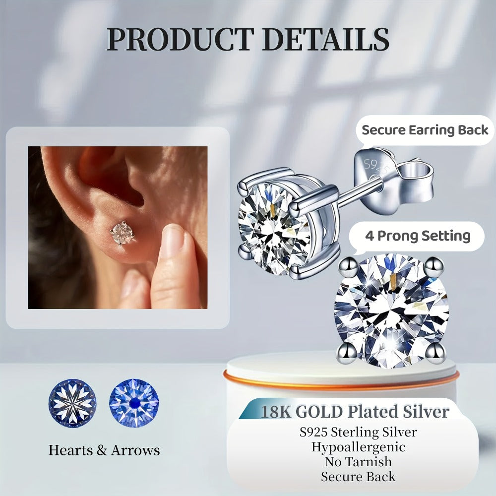 Stud Earrings for Women - Moissanite 925 Sterling Silver - D Color VVS Clarity Brilliant Round Cut - product detail view 12