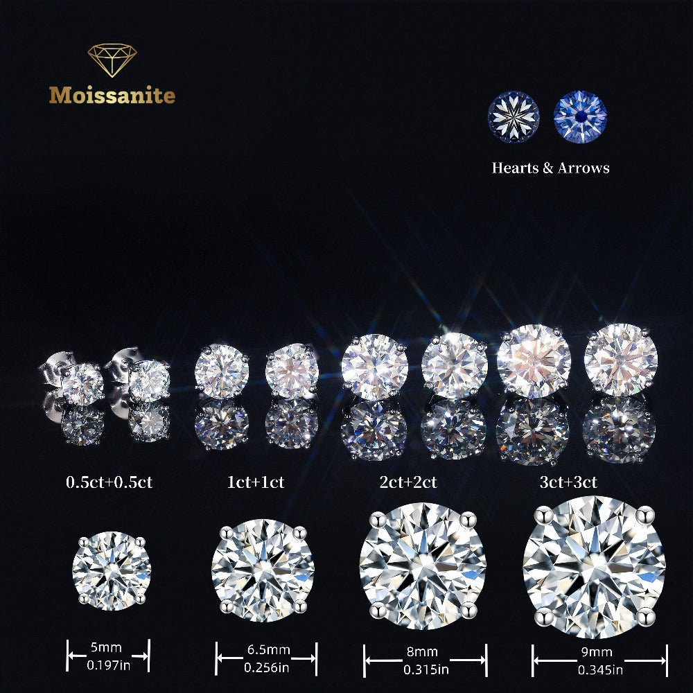 Stud Earrings for Women - Moissanite 925 Sterling Silver - D Color VVS Clarity Brilliant Round Cut - product detail view 15