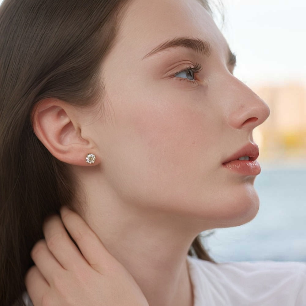 Stud Earrings for Women - Moissanite 925 Sterling Silver D Color VVS1 Round Cut 1CT 2CT 3CT 4CT - product detail view 3