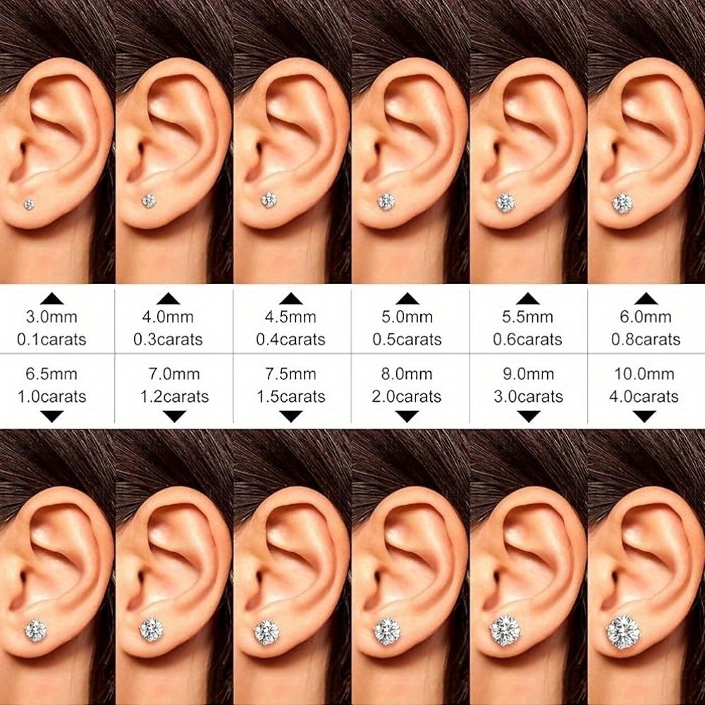 Stud Earrings for Women - Moissanite 925 Sterling Silver D Color VVS1 Round Cut 1CT 2CT 3CT 4CT - product detail view 4