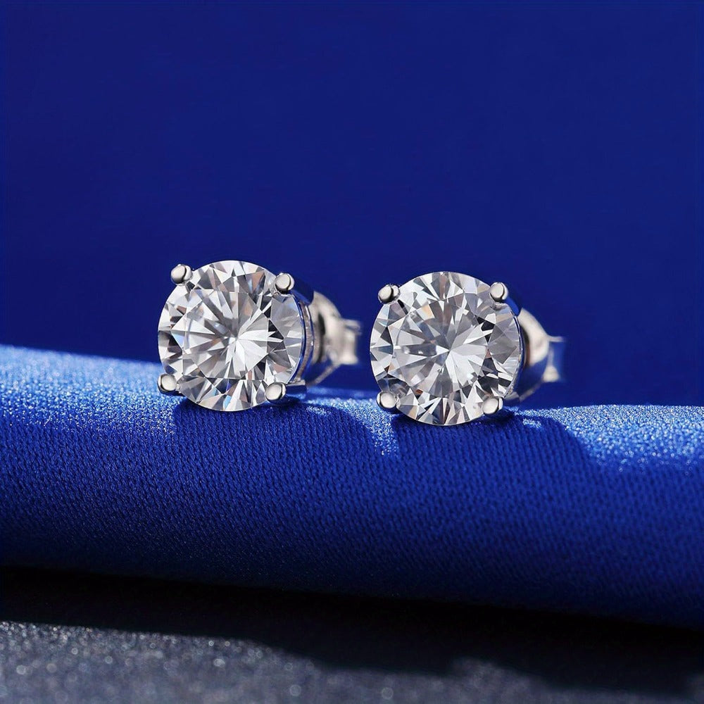 Stud Earrings for Women - Moissanite 925 Sterling Silver D Color VVS1 Round Cut 1CT 2CT 3CT 4CT - product detail view 5