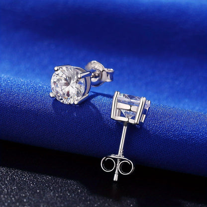 Stud Earrings for Women - Moissanite 925 Sterling Silver D Color VVS1 Round Cut 1CT 2CT 3CT 4CT - product detail view 6