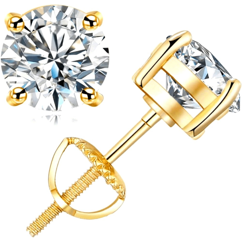 Stud Earrings for Women - Moissanite Bead 925 Sterling Silver for & Men - 6mm Round Sparkling - product detail view 2