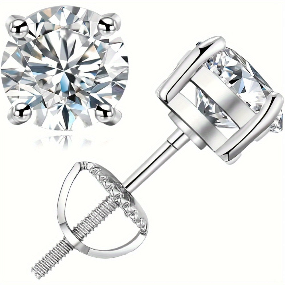 Stud Earrings for Women - Moissanite Bead 925 Sterling Silver for & Men - 6mm Round Sparkling - product detail view 4
