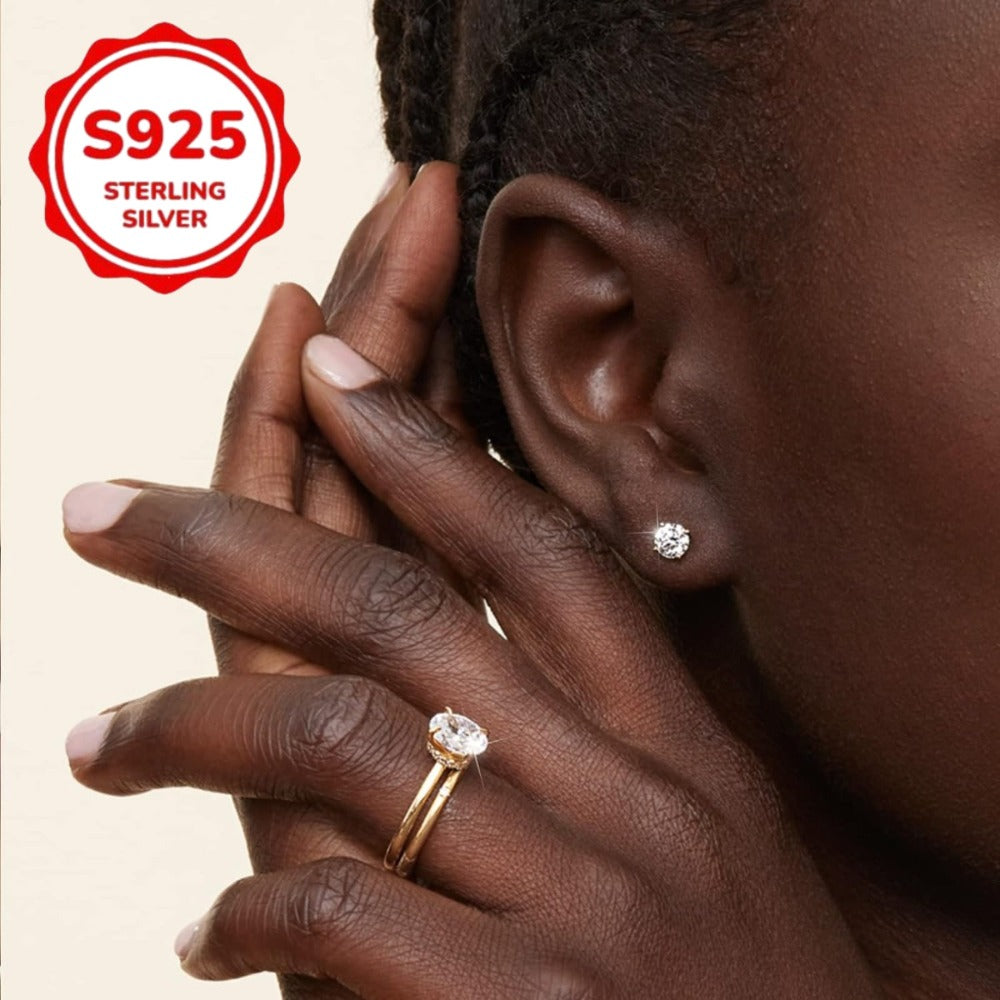Stud Earrings for Women - Moissanite Bead 925 Sterling Silver for & Men - 6mm Round Sparkling - product detail view 8