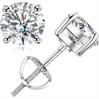 Stud Earrings for Women - Moissanite Bead 925 Sterling Silver for & Men - 6mm Round Sparkling - product detail view 9
