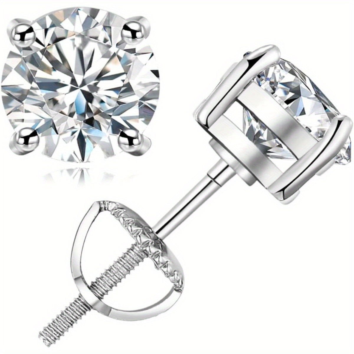 Stud Earrings for Women - Moissanite Bead 925 Sterling Silver for & Men - 6mm Round Sparkling - product detail view 11
