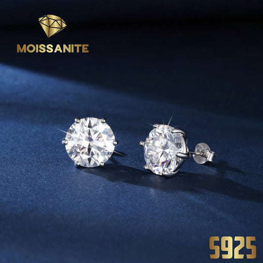 Stud Earrings for Women - Moissanite D Color VVS 925 Sterling Silver Brilliant Round Cut, 1CT to 6CT - main product view