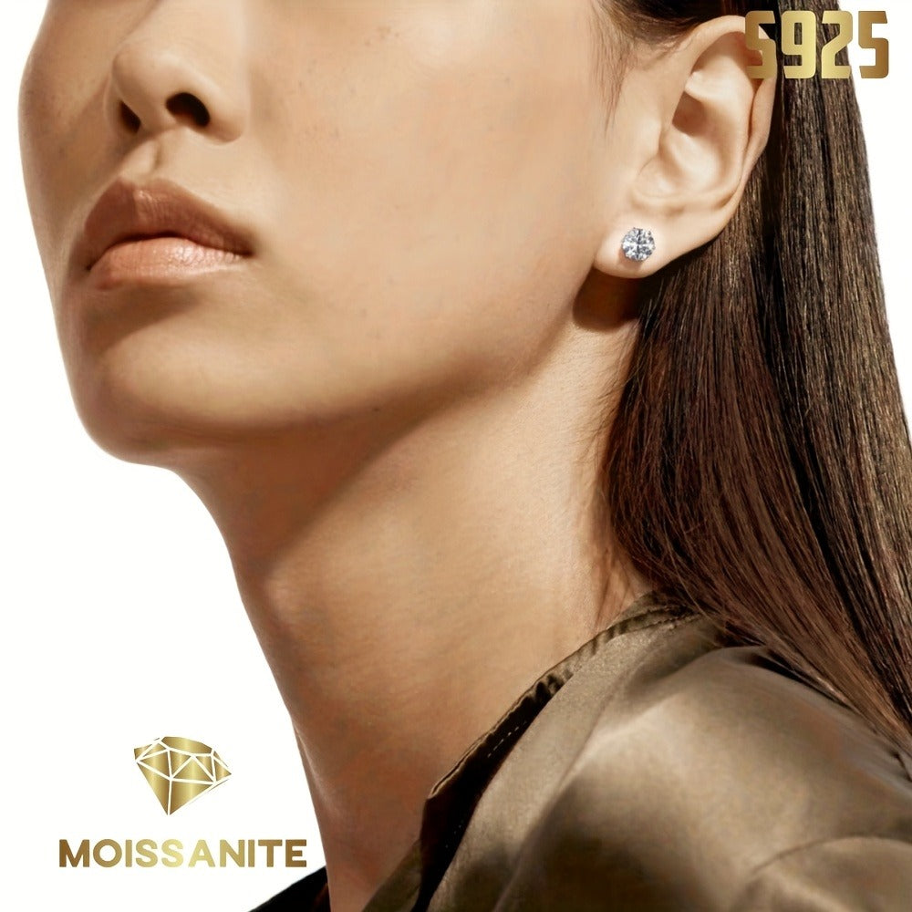 Stud Earrings for Women - Moissanite D Color VVS 925 Sterling Silver Brilliant Round Cut, 1CT to 6CT - product detail view 2