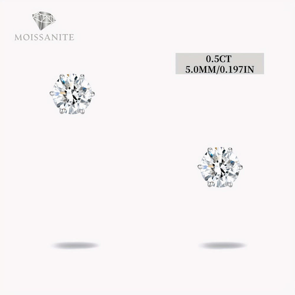 Stud Earrings for Women - Moissanite D Color VVS 925 Sterling Silver Brilliant Round Cut, 1CT to 6CT - product detail view 3