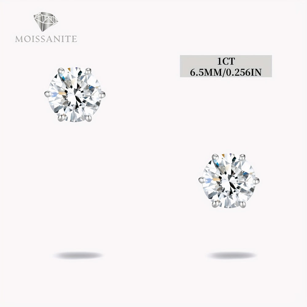 Stud Earrings for Women - Moissanite D Color VVS 925 Sterling Silver Brilliant Round Cut, 1CT to 6CT - product detail view 5