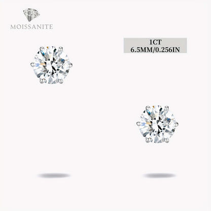 Stud Earrings for Women - Moissanite D Color VVS 925 Sterling Silver Brilliant Round Cut, 1CT to 6CT - product detail view 5