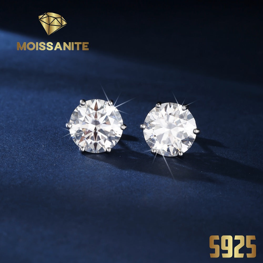 Stud Earrings for Women - Moissanite D Color VVS 925 Sterling Silver Brilliant Round Cut, 1CT to 6CT - product detail view 6