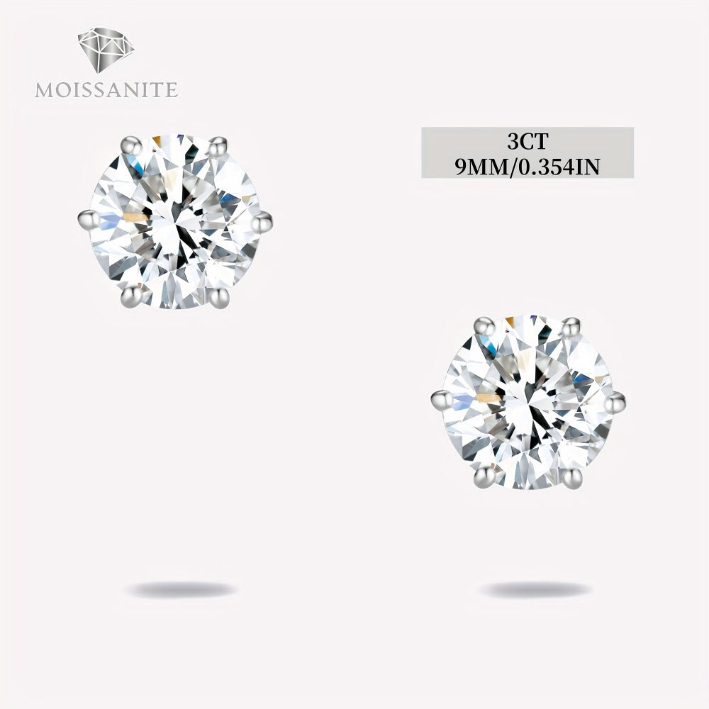 Stud Earrings for Women - Moissanite D Color VVS 925 Sterling Silver Brilliant Round Cut, 1CT to 6CT - product detail view 9