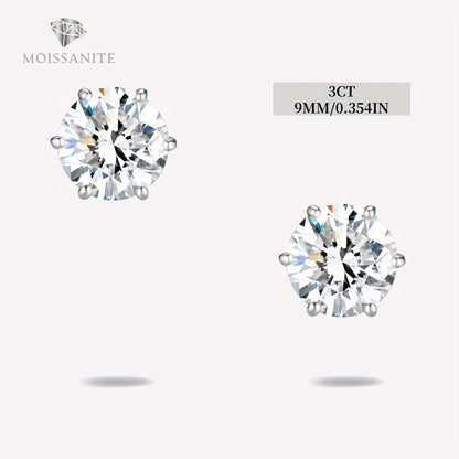 Stud Earrings for Women - Moissanite D Color VVS 925 Sterling Silver Brilliant Round Cut, 1CT to 6CT - product detail view 9