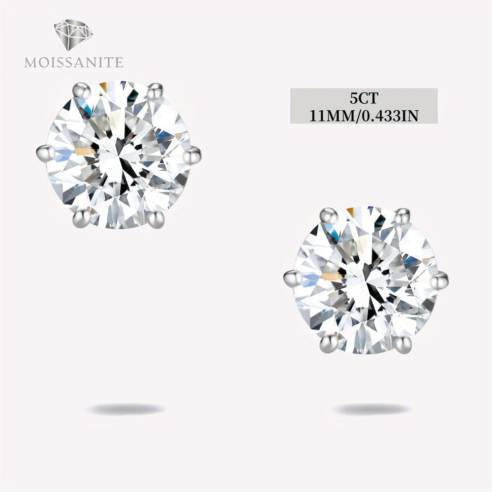 Stud Earrings for Women - Moissanite D Color VVS 925 Sterling Silver Brilliant Round Cut, 1CT to 6CT - product detail view 11