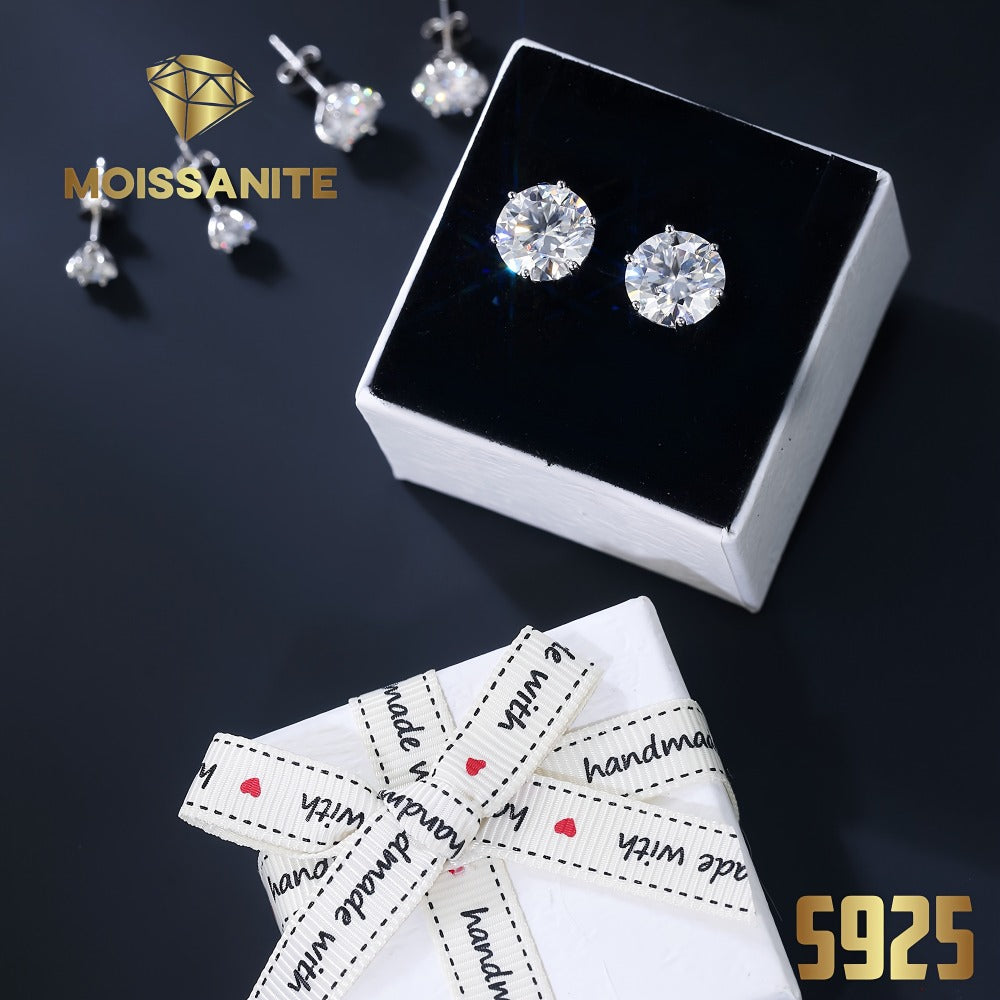 Stud Earrings for Women - Moissanite D Color VVS 925 Sterling Silver Brilliant Round Cut, 1CT to 6CT - product detail view 13