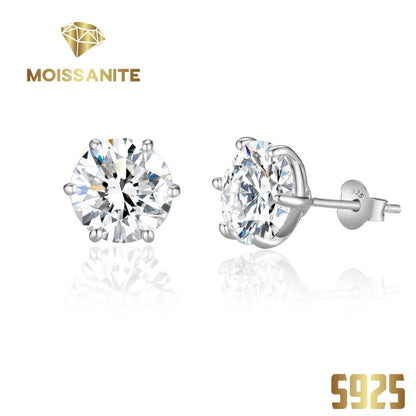 Stud Earrings for Women - Moissanite D Color VVS 925 Sterling Silver Brilliant Round Cut, 1CT to 6CT - product detail view 14