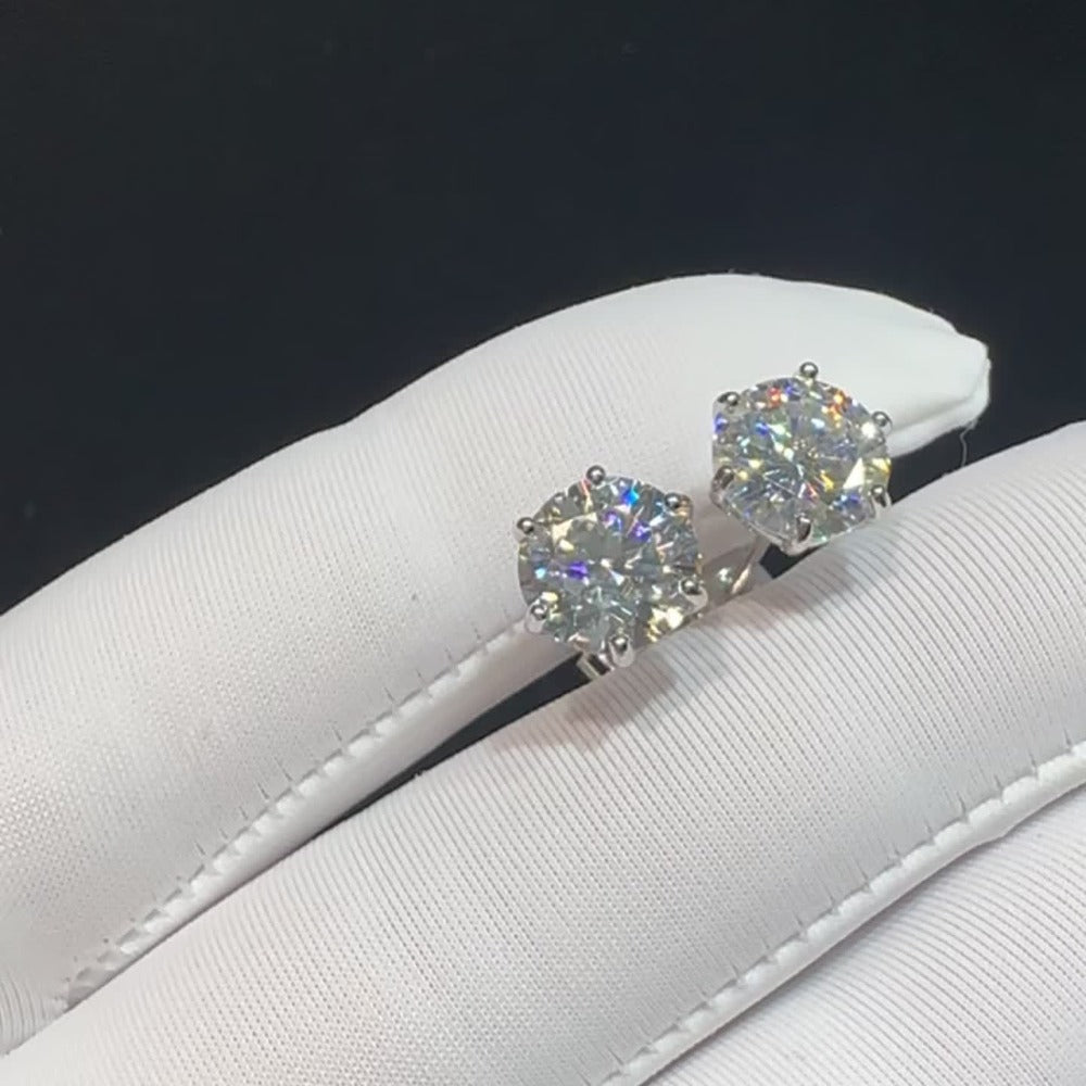 Stud Earrings for Women - Moissanite D Color VVS 925 Sterling Silver Brilliant Round Cut, 1CT to 6CT - product detail view 16