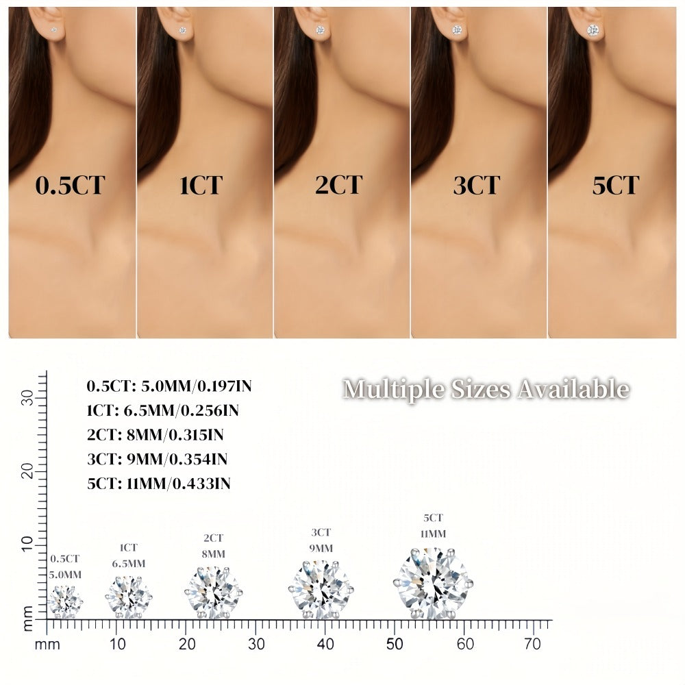 Stud Earrings for Women - Moissanite D Color VVS 925 Sterling Silver Brilliant Round Cut, 1CT to 6CT - product detail view 19