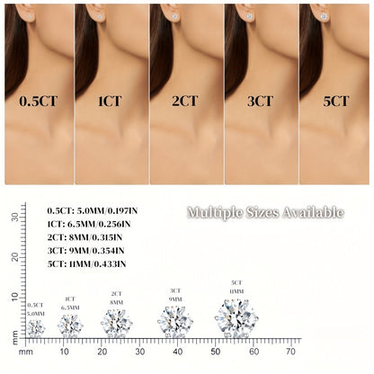 Stud Earrings for Women - Moissanite D Color VVS 925 Sterling Silver Brilliant Round Cut, 1CT to 6CT - product detail view 19