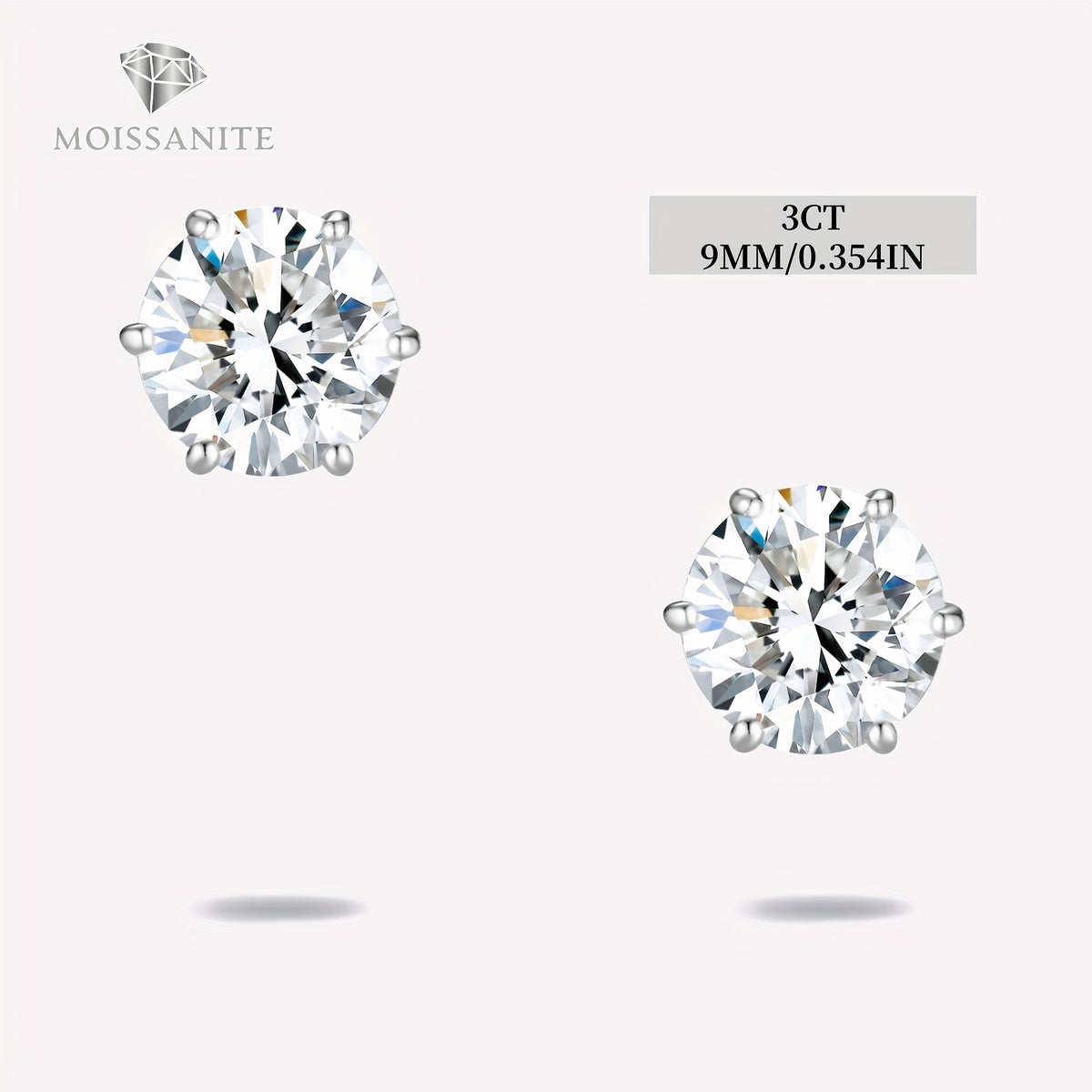 Stud Earrings for Women - Moissanite D Color VVS 925 Sterling Silver Brilliant Round Cut, 1CT to 6CT - product detail view 29
