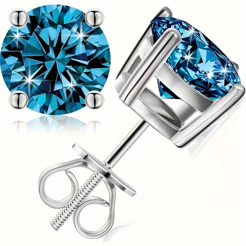 Stud Earrings for Women - Moissanite D Color VVS1 Round Cut S925 Sterling Silver Four-Claw for Men - product detail view 7