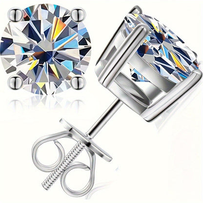 Stud Earrings for Women - Moissanite D Color VVS1 Round Cut S925 Sterling Silver Four-Claw for Men - product detail view 9