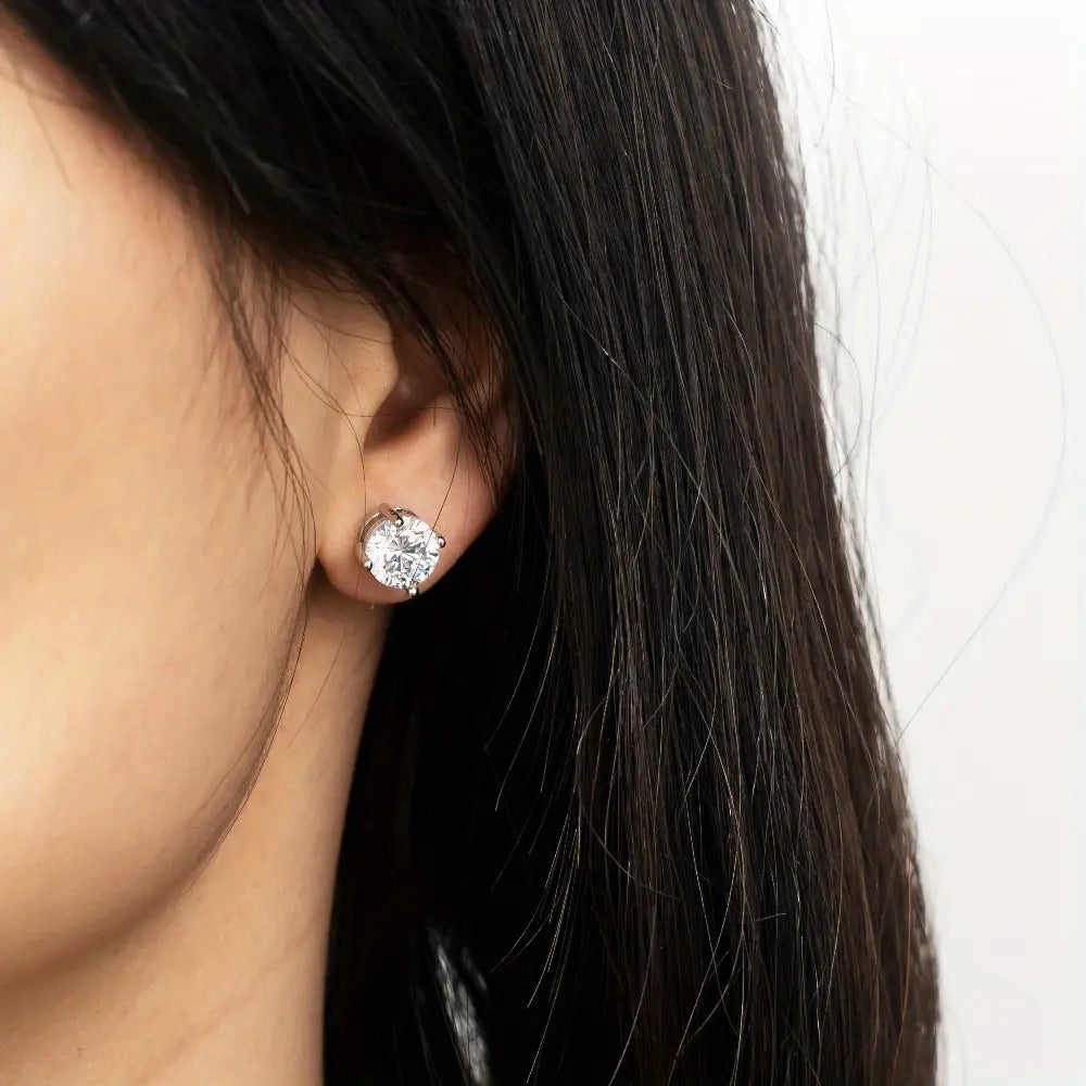 Stud Earrings for Women - Moissanite D Color VVS1 Round Cut S925 Sterling Silver Four-Claw for Men - product detail view 18