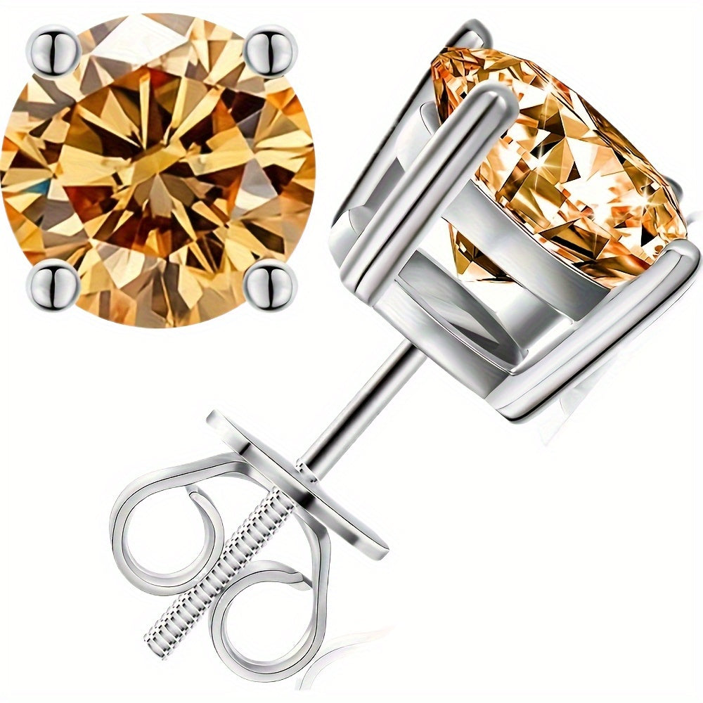 Stud Earrings for Women - Moissanite D Color VVS1 Round Cut S925 Sterling Silver Four-Claw for Men - product detail view 30