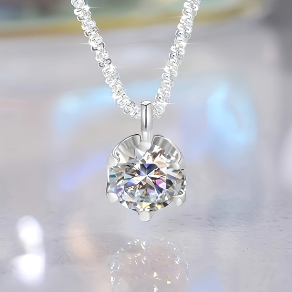 Stud Earrings for Women - Moissanite Jewelry Set 925 Sterling Silver 1CT Moissanite + Pendant - product detail view 2