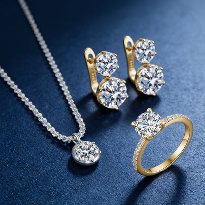 Stud Earrings for Women - Moissanite Jewelry Set 925 Sterling Silver 1CT Moissanite + Pendant - product detail view 3