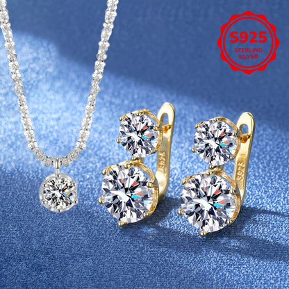 Stud Earrings for Women - Moissanite Jewelry Set 925 Sterling Silver 1CT Moissanite + Pendant - product detail view 5