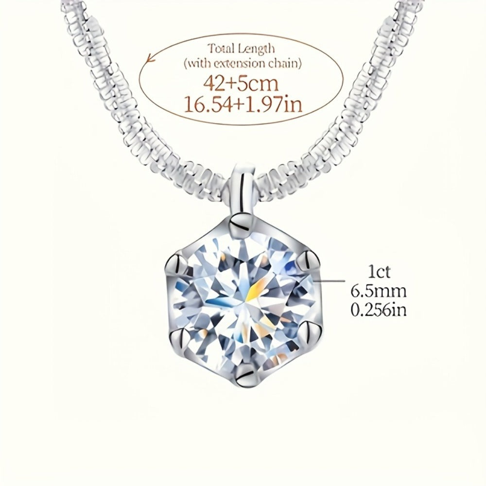 Stud Earrings for Women - Moissanite Jewelry Set 925 Sterling Silver 1CT Moissanite + Pendant - product detail view 6