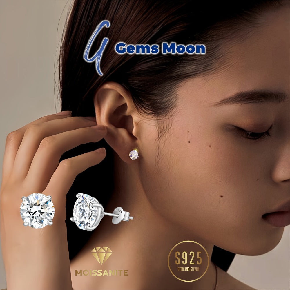 Stud Earrings for Women - Moissanite S925 Sterling Silver | D Color VVS1 Brilliant Cut Diamond - product detail view 12