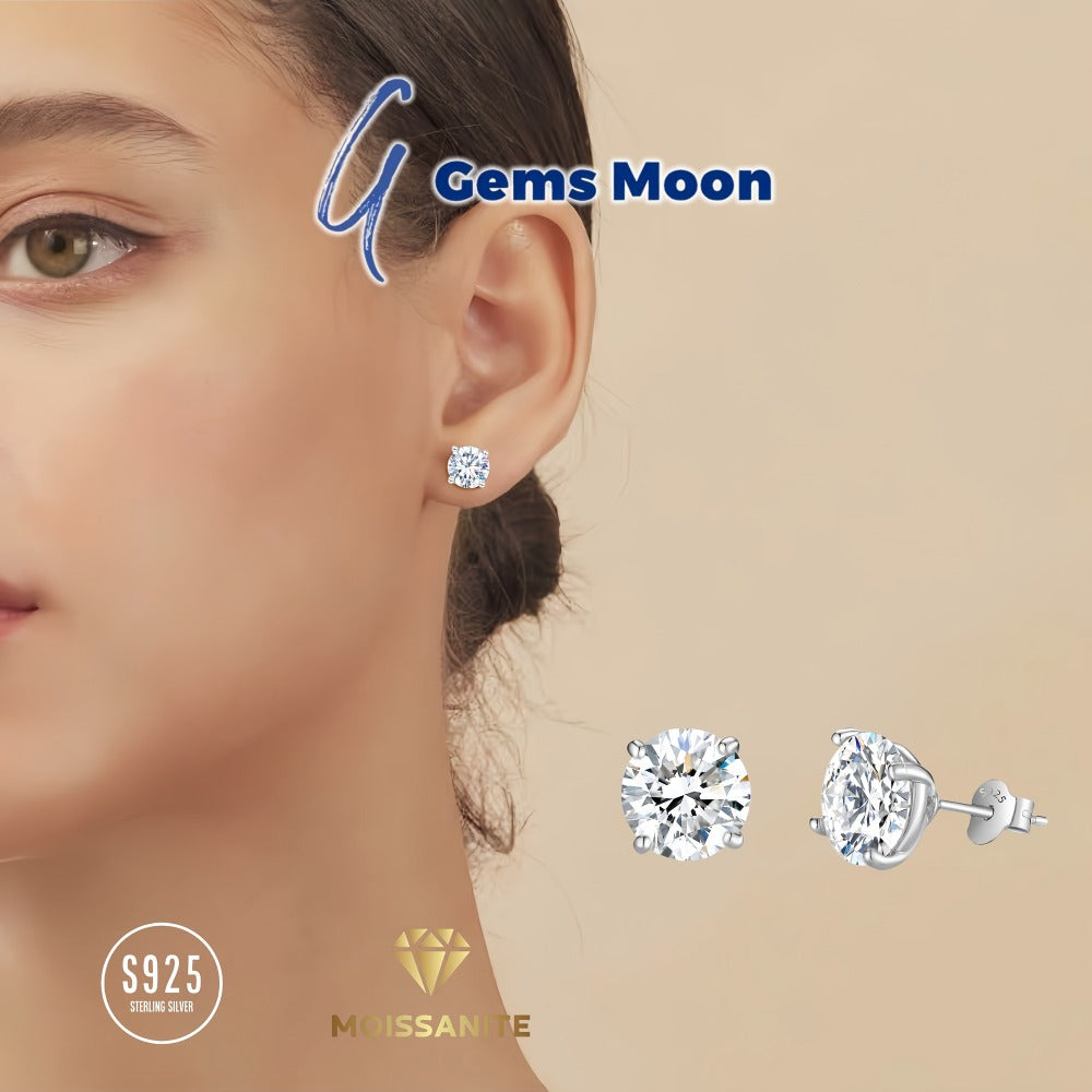 Stud Earrings for Women - Moissanite S925 Sterling Silver | D Color VVS1 Brilliant Cut Diamond - product detail view 13