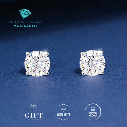 Stud Earrings for Women - Moissanite S925 Sterling Silver D Color VVS1 - 0.5CT 1CT 2CT 3CT 5CT - main product view