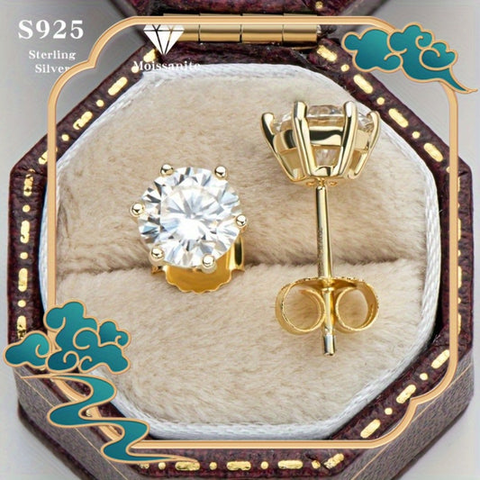 Stud Earrings for Women - Moissanite Vintage Style S925 Sterling Silver 0.5ct 1ct 2ct 3ct Round for - main product view
