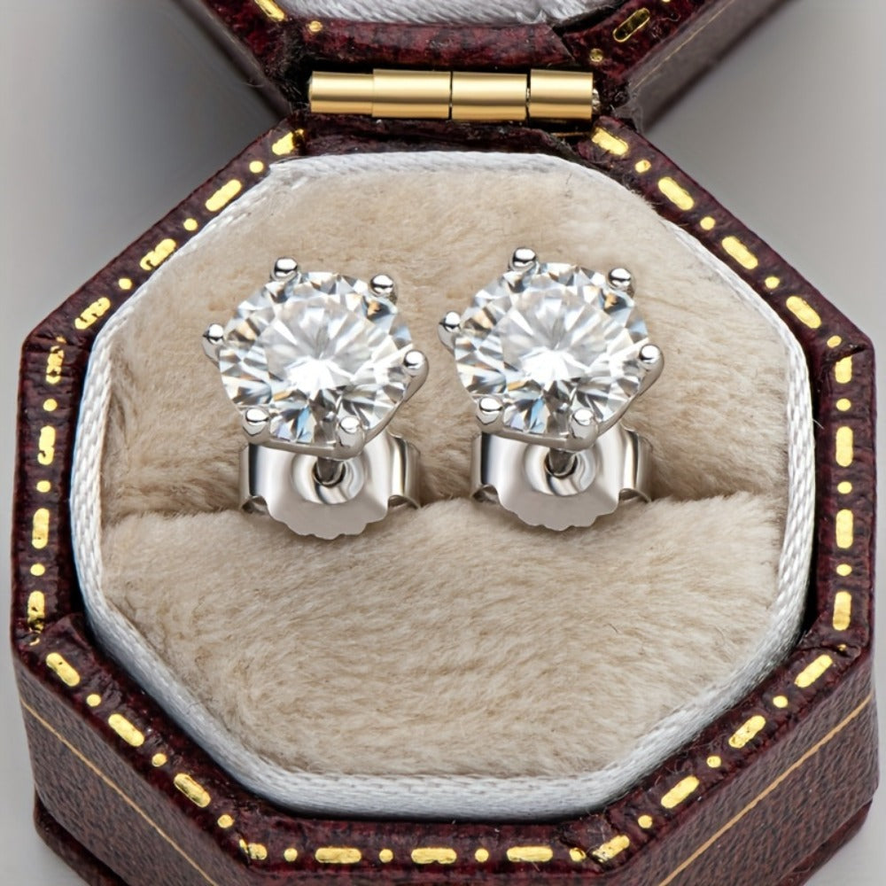 Stud Earrings for Women - Moissanite Vintage Style S925 Sterling Silver 0.5ct 1ct 2ct 3ct Round for - product detail view 5