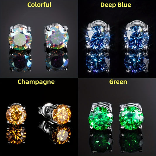 Stud Earrings for Women - Moissanite VVS1 925 Sterling Silver Colorful Round Cut Champagne, Olive - main product view