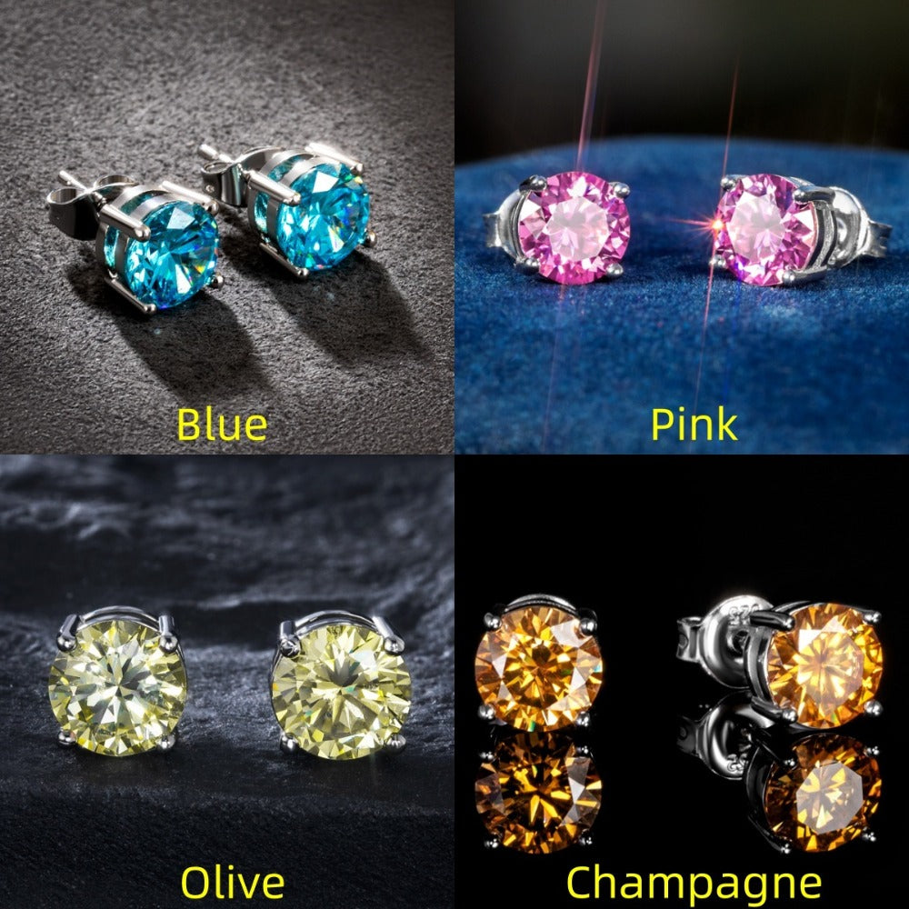Stud Earrings for Women - Moissanite VVS1 925 Sterling Silver Colorful Round Cut Champagne, Olive - product detail view 3