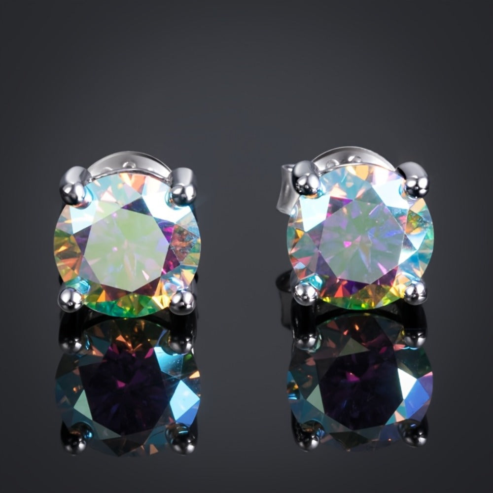 Stud Earrings for Women - Moissanite VVS1 925 Sterling Silver Colorful Round Cut Champagne, Olive - product detail view 12