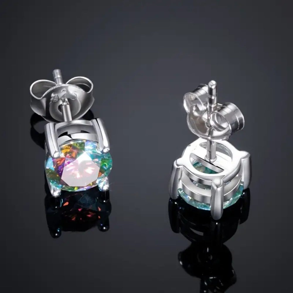 Stud Earrings for Women - Moissanite VVS1 925 Sterling Silver Colorful Round Cut Champagne, Olive - product detail view 13