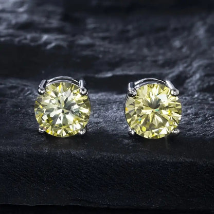 Stud Earrings for Women - Moissanite VVS1 925 Sterling Silver Colorful Round Cut Champagne, Olive - product detail view 17